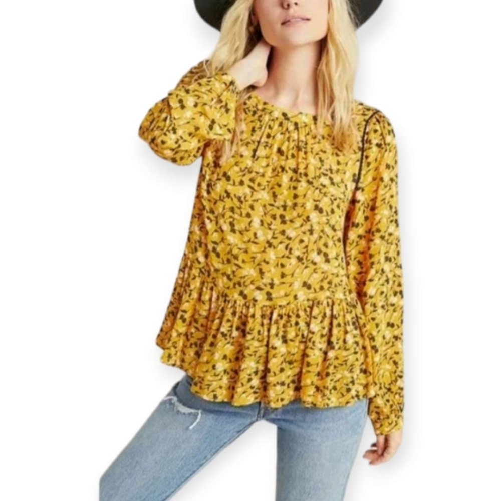 Anthropologie Maeve Cheyenne Floral Boho Blouse with Drop Hem Size XS